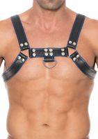 Chest Bulldog Harness - Premium Leather - Black/Blue - L/LX - thumbnail