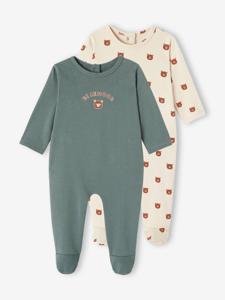 Set 2 slaappakjes voor jongens "Teddy bear" in fleece groen