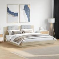 vidaXL Bedframe met hoofdbord en LED sonoma eikenkleurig 200x200 cm, bed, bedbodem, logeerbed, 2-persoons bed, slaapkamermeubel