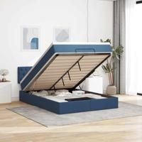 vidaXL Ottoman bed met matras en LED's 140x200cm stof blauw, bedframe, ottoman bedframe, bedframe met opbergruimte onder het bed, bedframe met opbergruimte