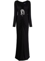 Marchesa Notte robe longue à appliques fleurs - Noir