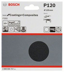 Bosch Accessories 2608606757 Schuurpapier voor schuurschijf Ongeperforeerd Korrelgrootte (num) 120 (Ø) 125 mm 10 stuk(s)