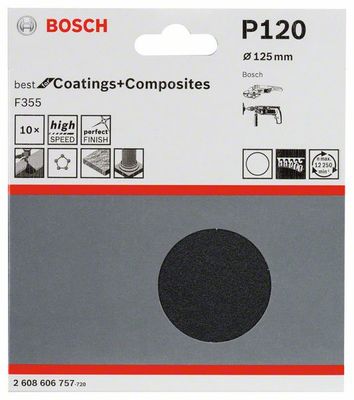 Bosch Accessories 2608606757 Schuurpapier voor schuurschijf Ongeperforeerd Korrelgrootte (num) 120 (Ø) 125 mm 10 stuk(s)