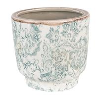 Clayre & Eef Bloempot Ø 15x14 cm Groen Beige Keramiek Bloemen Bloempot binnen