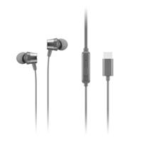 Lenovo - 300 bedrade in-ear USB-C hoofdtelefoon - in-line microfoon - USB-C connectiviteit - Play & Pause knop - 3 maten siliconen oordopjes inbegrepen, grijs