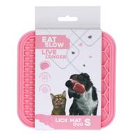 Eat Slow Live Longer Duo likmat - 15 x 15 cm - vierkant - snuffelmat - anti-snuffelmat - slowfeeder - 100% siliconen - vaatwasmachinebestendig - maat S - roze