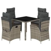 vidaXL 5-delige Tuinset met kussens poly rattan grijs, loungeset, loungeset tuin, tuinset lounge, tuintafel, loungeset buiten, tuin loungeset