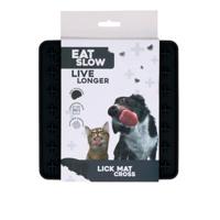 Eat Slow Live Longer Lickmat Crosses - 19 x 19 cm - vierkant - snuffelmat - anti-kras mat - slowfeeder - afleiding - honden en katten - 100% siliconen - vaatwasmachinebestendig - grijs