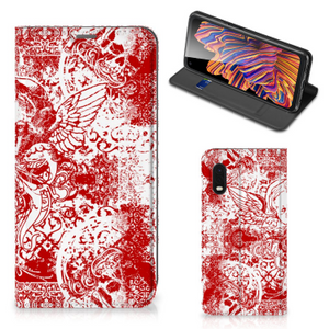 Mobiel BookCase Samsung Xcover Pro Angel Skull Rood