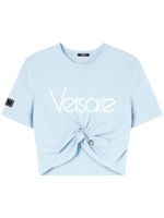 Versace t-shirt crop en coton à logo imprimé - Bleu