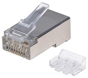 Intellinet Kabel Intellinet verpakking van 90 stuks Cat6A modulaire RJ45-stekker STP 2-voudige klem voor gevlochten draad, 90 stekkers in beker 790697