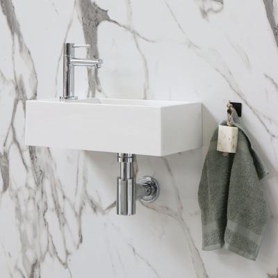 Fontein INK Contra Rechthoek Links 40x22x10cm Polystone Cilinder Mat Wit 1 Kraangat