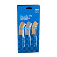 PFERD HBG 43900005 Handborstelset, 3-delig, met elk 1 x handborstel met staaldraad (messing), roestvrij staaldraad en messingdraad, diameter draadrand: 0,30 mm