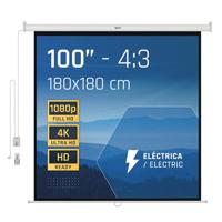 iggual Projectiescherm 254 cm (100 inch) elektrisch, oprolbaar, formaat 4:3, verstelbaar scherm, afstandsbediening en AUX-schakelaar, wand-/plafondvoet, compatibel met 4K en elke projector, 180 x 180
