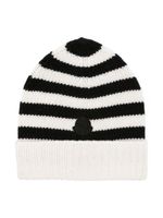 Moncler Enfant bonnet en laine vierge rayée à patch logo - Noir