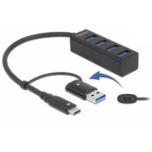 DeLOCK 4-poorts USB 3.2 Gen 1 hub met USB Type-C of USB Type-A aansluiting usb-hub