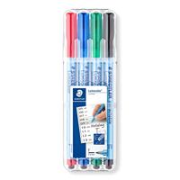 Staedtler Lumocolor 305F Wp4-1 Foliestift, Correctbaar, Droog Te Corrigeren, Set Met 4 Kleuren, F-Punt Lijnbreedte Ca. 0,6 mm, Hoge Kwaliteit, Gesorteerde Kleuren, Set van 4