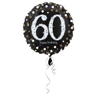 Folieballon 60 Jaar Happy Birthday Zilver 43cm - thumbnail