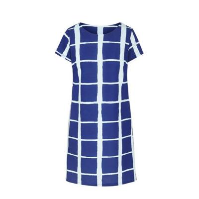 Cassis geruite A-lijn jurk blauw/wit