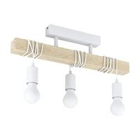 EGLO Townshend plafondlamp, 3-pits vintage plafondlamp in industrieel design, retro hanglamp van staal en hout, kleur: wit, bruin, fitting: E27