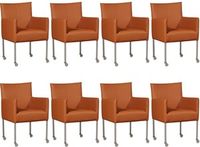 Set van 8 Cognac leren moderne kuipstoel Desire - poot rond rvs met wiel - Hermes Leer Cognac (cognac leer) - thumbnail