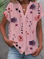 Buttoned Floral Loose Casual Blouse