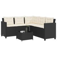 Tuinbank met tafel en kussens L-vormig poly rattan zwart - thumbnail