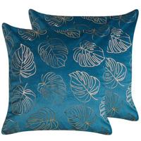 Beliani-MONSTERA -Sierkussen set van 2-Blauw-45 x 45 cm-Fluweel - thumbnail