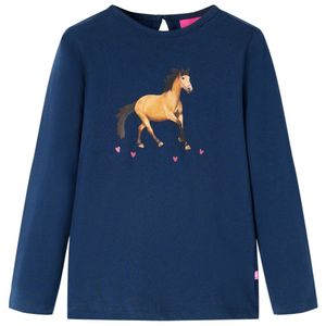 Kindershirt met lange mouwen paardenprint 128 marineblauw