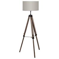 EGLO Vloerlamp Lantada, 1-pits vloerlamp vintage, modern, Materiaal: hout, staal en textiel, woonkamerlamp in donkerbruin en taupe, lamp met schakelaar, E27 fitting