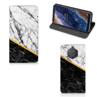 Nokia 9 PureView Standcase Marmer Wit Zwart - Origineel Cadeau Man