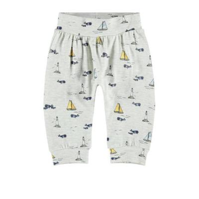 NAME IT BABY baby broek NBMFALLEÃƒâ€š met all over print lichtgrijs melange/blauw