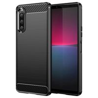 Sony Xperia 10 V Geborsteld TPU Hoesje - Koolstofvezel - Zwart - thumbnail