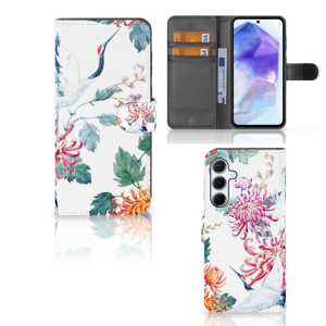 Samsung Galaxy A55 Telefoonhoesje met Pasjes Bird Flowers