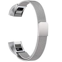 By Qubix - Compatible met Fitbit Alta HR Milanese bandje - Maat: Large - Zilver - Compatible fitbit bandje