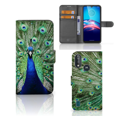 Bookcase Moto E6s Telefoonhoesje met Pasjes Pauw