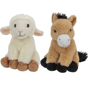 Pluche boerderijdieren knuffels Schaap en Paard setje van 17.5 en 17 cm