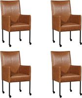 Set van 4 Cognac leren moderne eetkamerstoelen Spark - poot rond zwart met wiel - Vintage Leer Cognac (cognac leer) - thumbnail