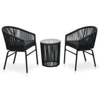 vidaXL 3-delige Bistroset met kussens PVC-rattan zwart