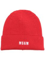 MSGM bonnet en maille à logo brodé - Rouge