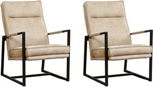 Set van 2 Taupe leren industriële design fauteuils Square - Kenia Leer Taupe (taupe leer)