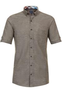 Redmond Casual Regular Fit Linnen hemd bruin, Effen