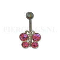 Navelpiercing sterling zilver vlinder roze - thumbnail