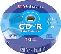 Verbatim CD-R Extra Protection, onbewerkte cd-schijven met 700 MB gegevensopslag, ideaal voor foto- en video-opnames, compatibel met elk conventioneel cd-station, verpakking van 10 spindels