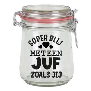 Cadeau voorraadpot - juf - glas - 10 x 7,5 cm - 720 ml - verjaardag cadeau - snoeppot - juffendag