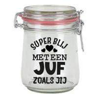 Cadeau voorraadpot - juf - glas - 10 x 7,5 cm - 720 ml - verjaardag cadeau - snoeppot - juffendag - thumbnail