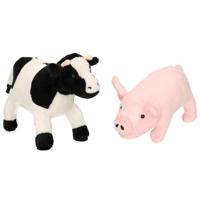 Pluche knuffel boerderijdieren set Koe en Varken van 22 cm - thumbnail