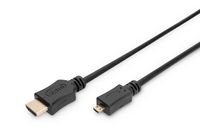 Digitus AK-330109-020-S HDMI-kabel HDMI Aansluitkabel HDMI-A-stekker, HDMI-micro-D-stekker 2.00 m Zwart Vergulde steekcontacten