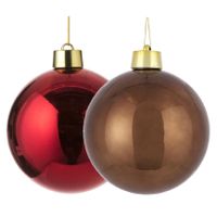 Grote kunststof kerstballen 20 cm - set van 2x st. bruin en rood - thumbnail