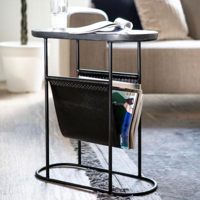 By-Boo Bijzettafel Daily marmer en leer met tijdschriftenhouder - zwart - Ovaal